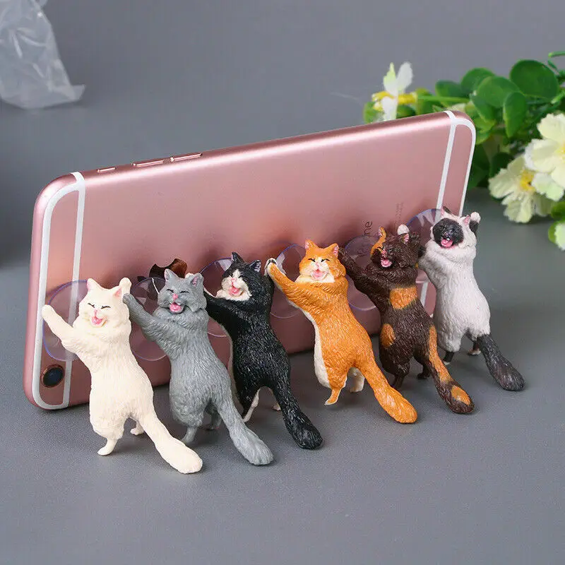 1pcs Cute Cat Desktop Stand Phone Holder Accessories For Mobile Phones PVC Smart Phone Bracket Rescue Figurine Smartphone Rack