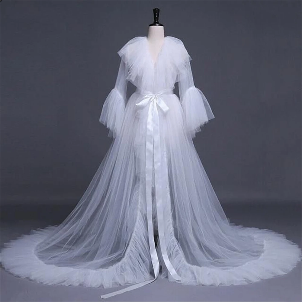 Elegant Tulle Evening Dresses Maternity Photoshoot Babyshower Gowns Custom Made Long Sleeve Sexy Maternity Prom Party Dress