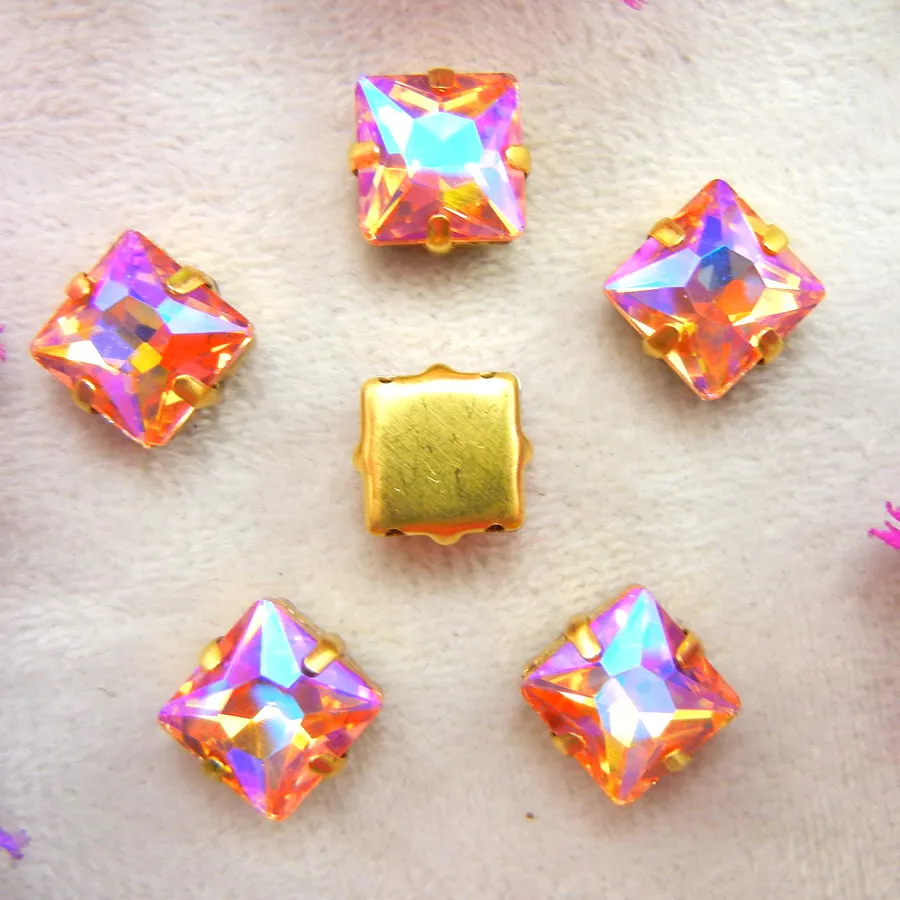 AB-Farben Goldene Krallenfassungen 8mm 10mm 12mm Quadratische Glas-Nähkristall-Strassperlen für Hochzeitskleider DIY-Besatz – Detail 11