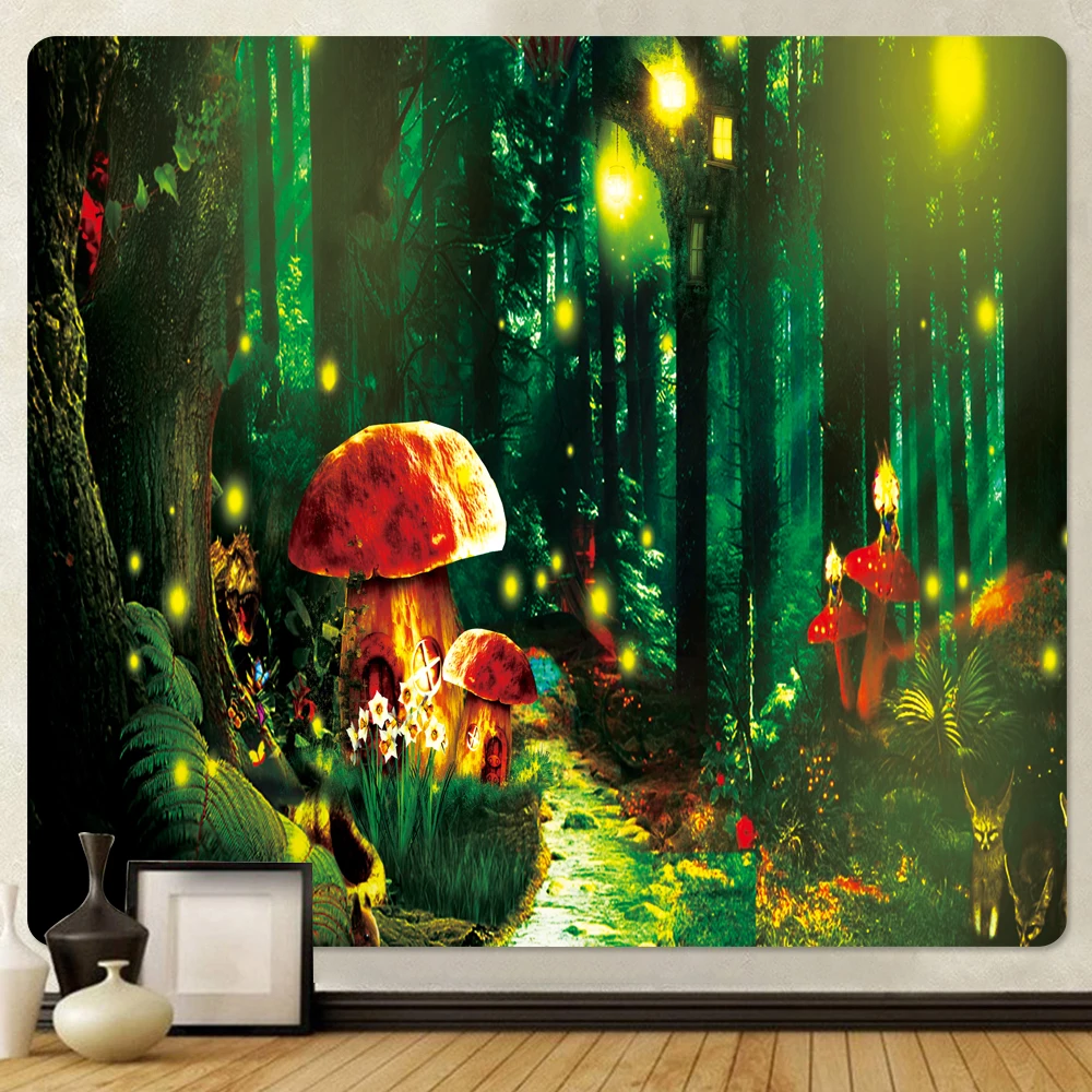 Forest psychedelic mushroom home art decoration tapestry bohemian decoration psychedelic scene wall hanging tarot yoga mat