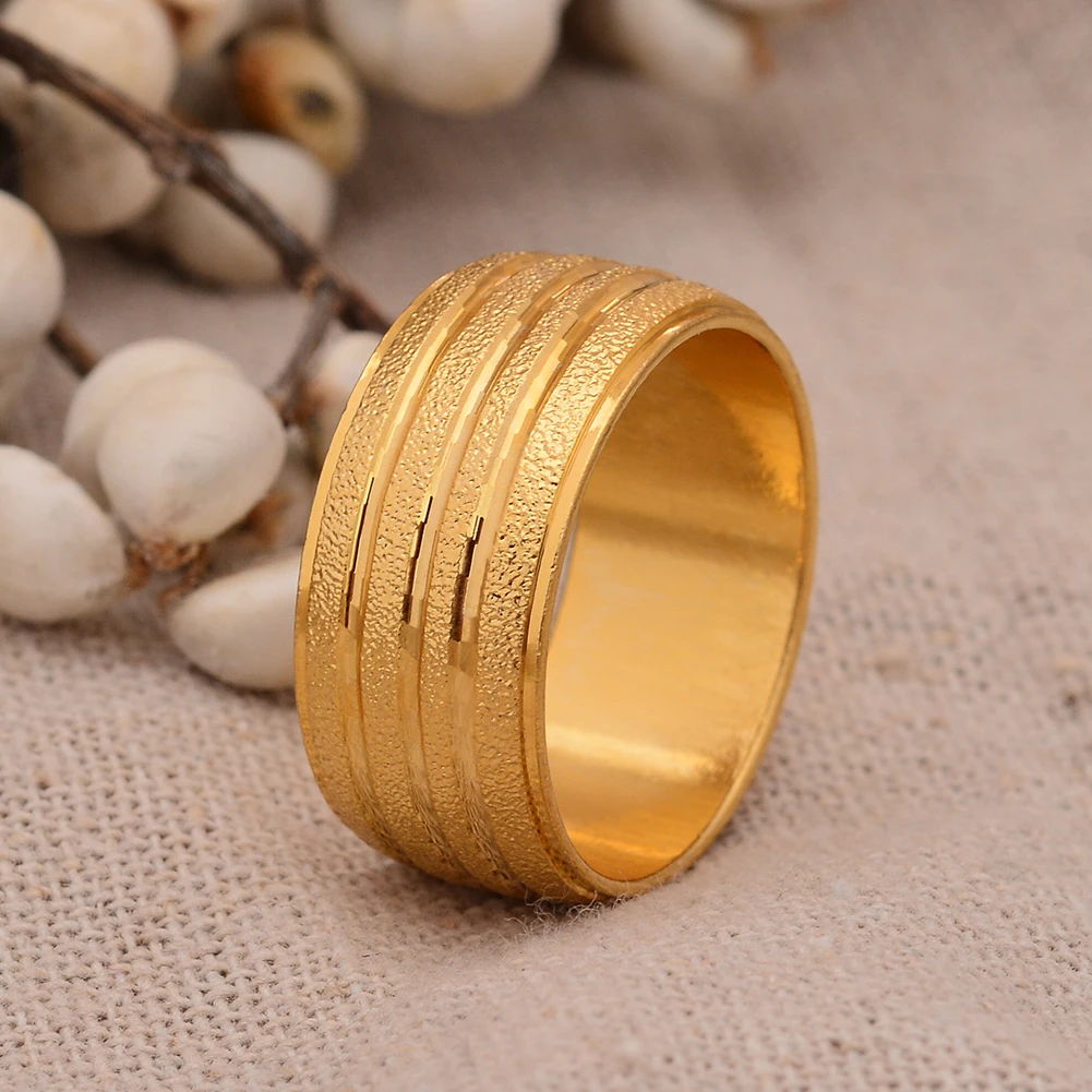 24k Gold Color Copper Round Indian Dubai Ringe For Women Man Bohemia Tailor Ring African Jewelry Saudi Arabia Party Gifts