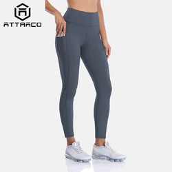 Attraco  Women's Fleece Lined Leggings Winter Thermal Yoga Pants with Pockets High Waisted Sports Pants Sports Leggings