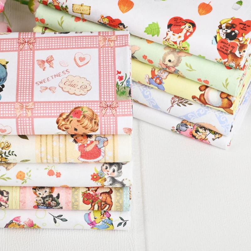 Retro nostalgic little girl animal cotton fabric Patchwork Sewing Quilting shirt clothes handmade patchwork Lolita bedding