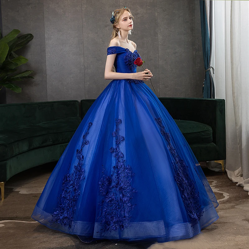 Vestido largo De Organza con cuello barco para quinceañera, traje De baile con hombros descubiertos, color negro, talla grande 7, 15 años