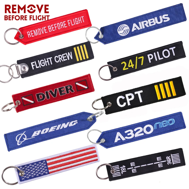 Remove Before Flight Car Keychains Berloques Red Embroidery Highlight Key Fobs Chains Jewelry Aviation Gifts Chaveiro Masculino