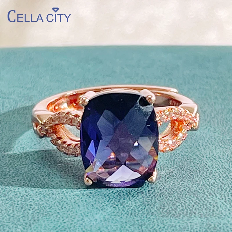 Cellacity silver 925 jewelry rings for charm lady with round shape purple  amethyst gemstones rose gold color women party gifts