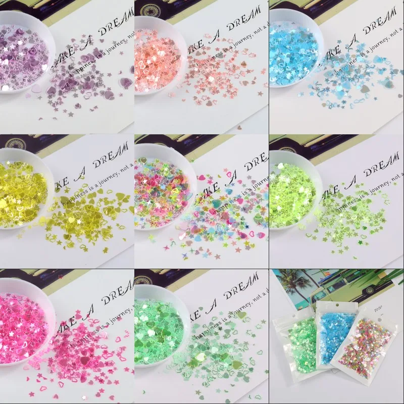 10g/Pack Multi Star Heart 3-6mm Transparent Color Nail Sequins Paillettes for Nail art,Lady manicure,Wedding Decoration confetti