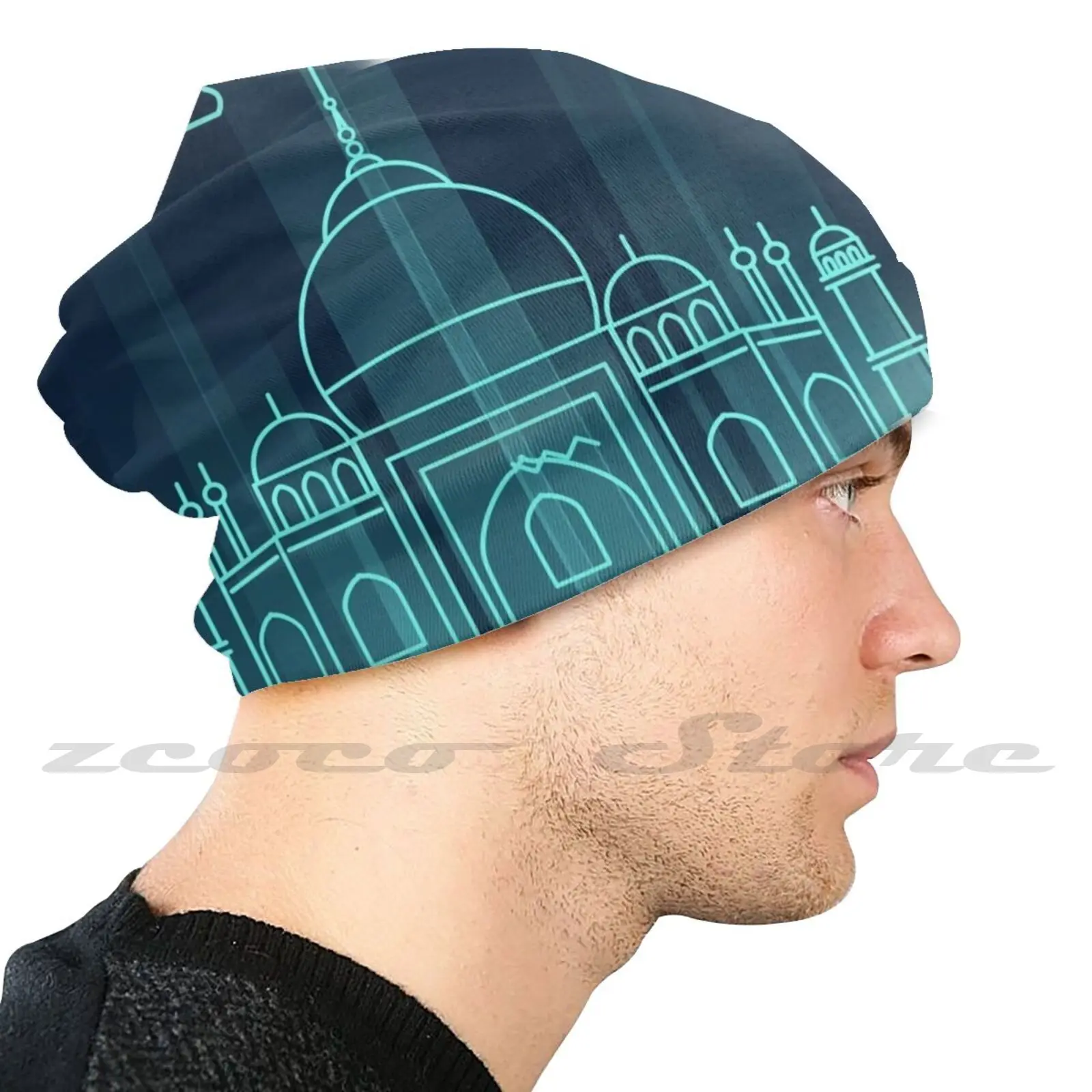 Taj Mahal India Line Knit Hat Hedging Cap Soft Elasticity Outdoor Sports Leisure Taj Mahal India Night Line Travel Tourism