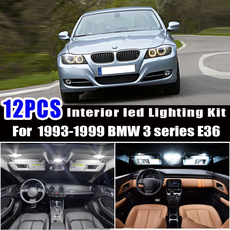 

12x LED plate lamp + Interior dome Light glove box bulb for 1993-1999 bmw 3 series E36 Convertible M3 318i 320i 325i 323i 328i