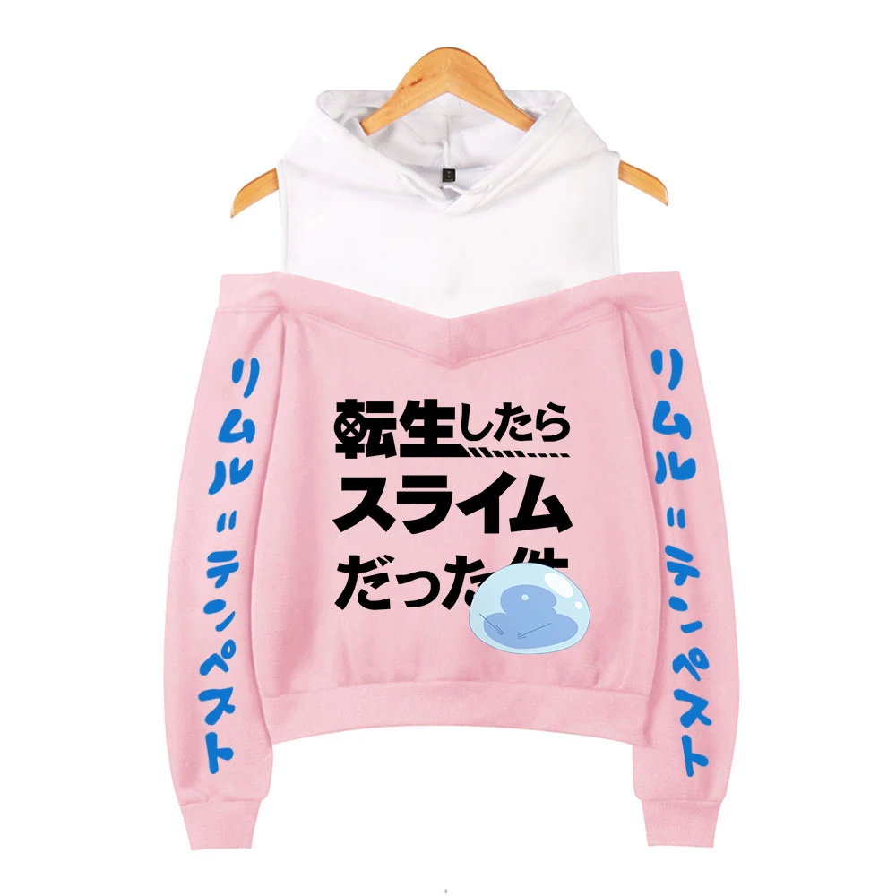 Sudadera con capucha de manga larga para mujer, ropa informal de moda, con hombros descubiertos, de Anime