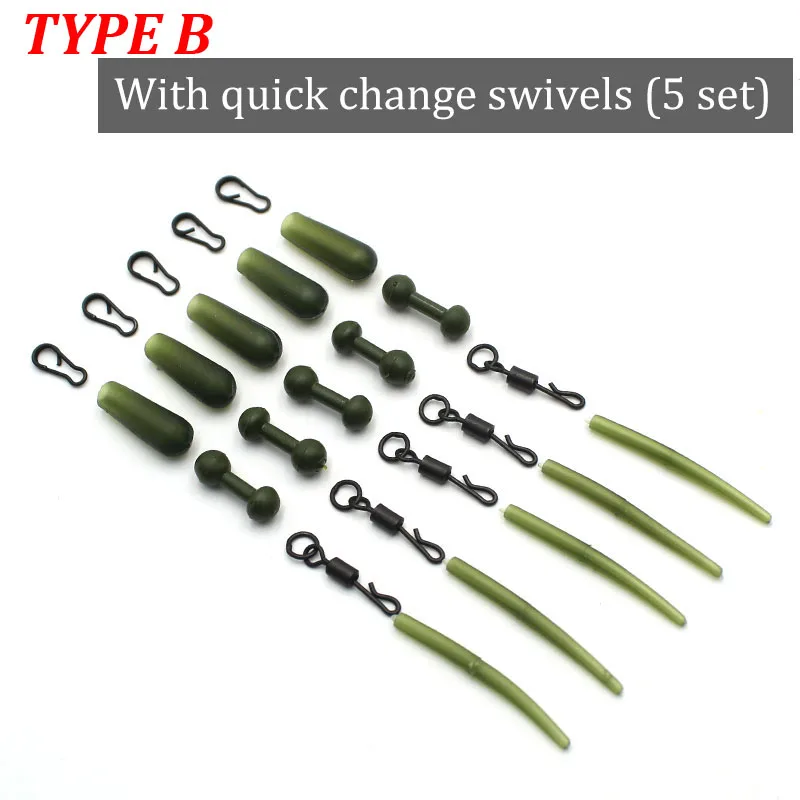 25PCS/ SET Carp Fishing Helicopter Rig Accessories Kit Heli Chod Sleeve Beads QC Big Eye Swivel Clips Anti Tangle Sleeve Termina