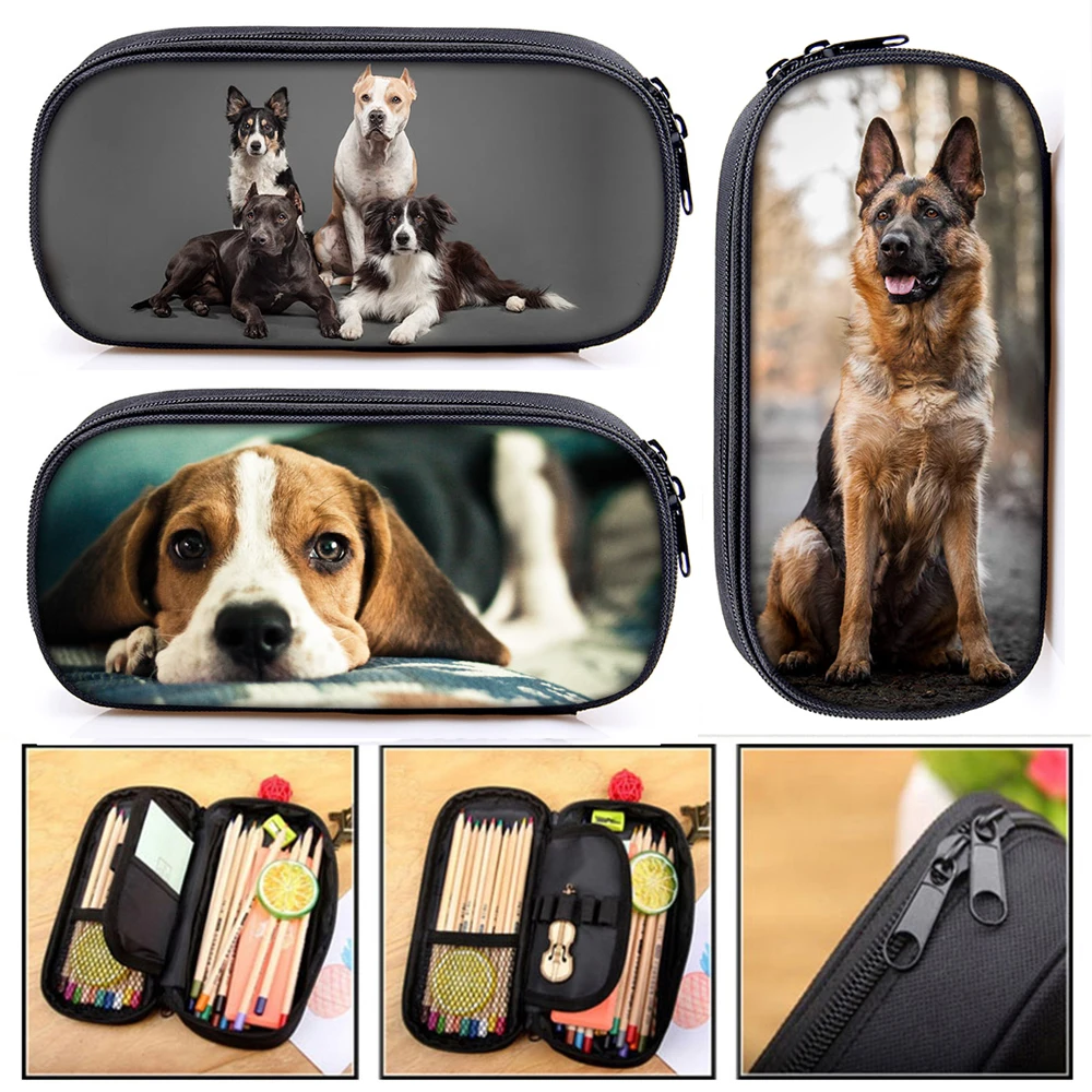 Dog Beagle German Shepherd Rottweiler Cosmetic Cases Pencil Bag Women Makeup Bags Teenager Girls Pencil Box School Case Supplies