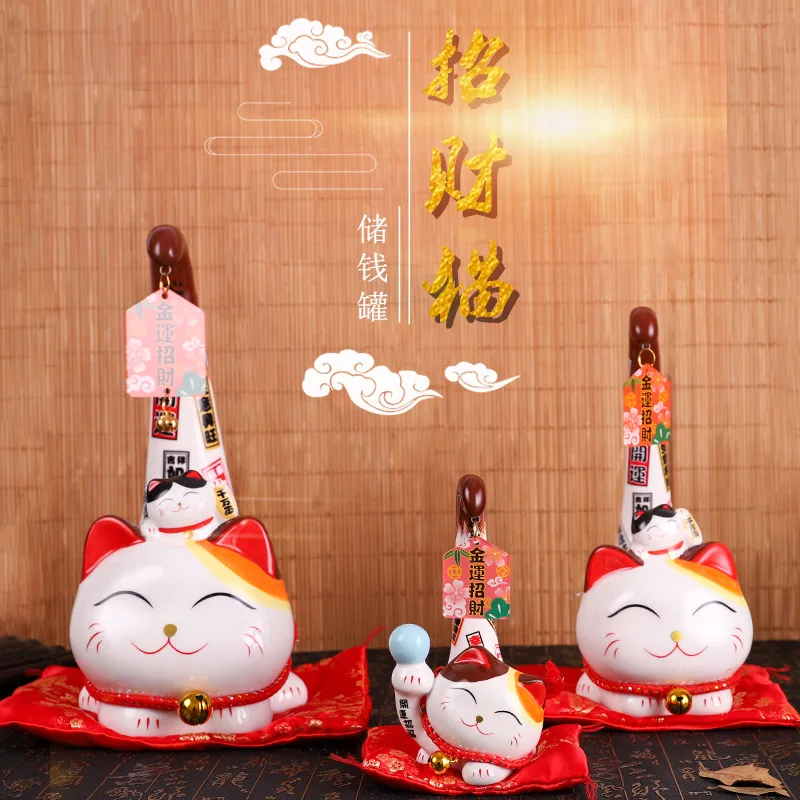 Ceramic Lucky Cat Customized Long Tailed Cute Smiling Face Shop Opening Gift Creative