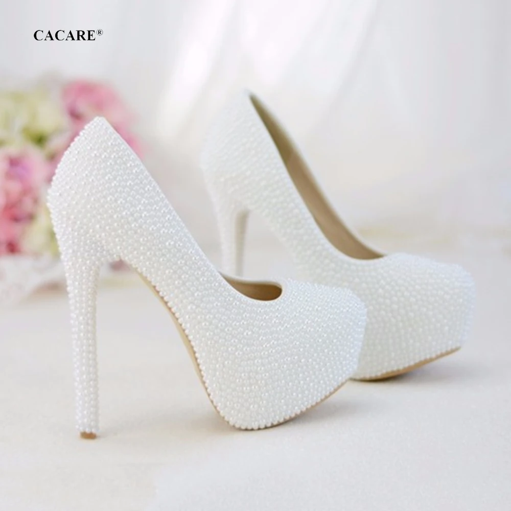 

CACARE Luxury Wedding Shoes Shinny Pearls Platform High Heels Customized Bridal Party Shoes Cinderella Multi-choice F2955