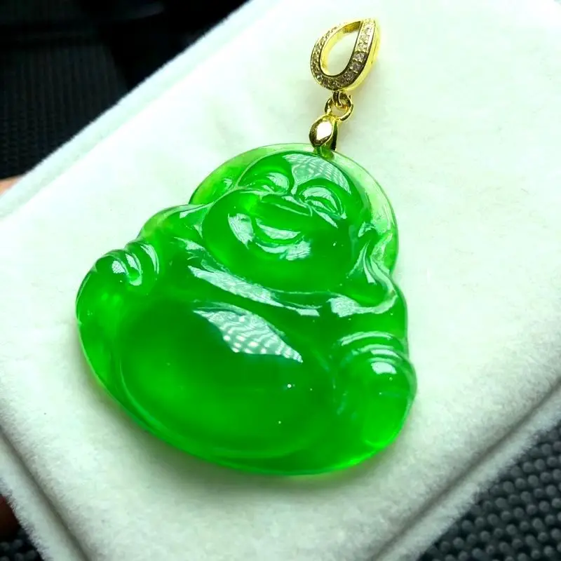 

Natural Myanmar Jade Happy Buddha Pendant Bless Amulet jadite Hanging churinga High Quality