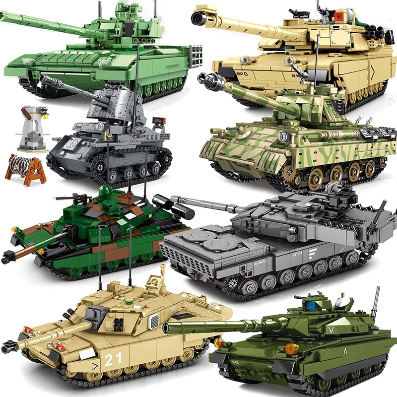 Military WW2 Main Battle Tank Building Blocks M1A2 Abrams T-14 ARMATA Heavy Tiger Tank City Army Bricks Kids Toys Children Gifts