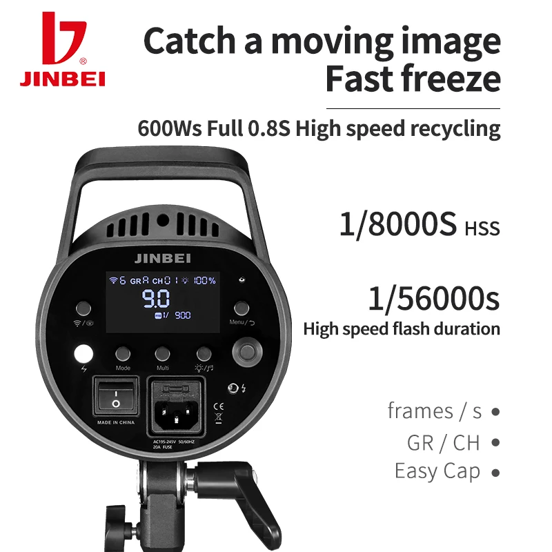 JINBEI MSN600pro 600W 1/8000s High Speed Sync Studio Flash Strobe Light Bowens Mount 2.4G Wirless System + 30W COB Modeling Lamp