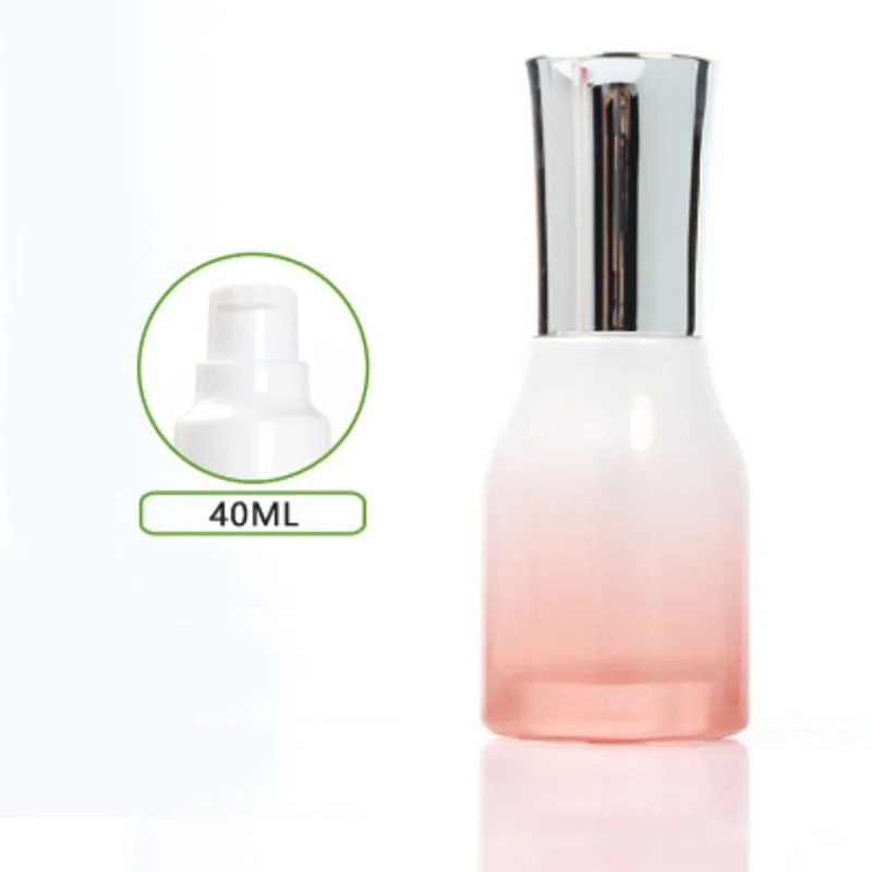 40ml square shape pink glass bottle with pump sprayer lotion/emulsion/serum/foundation/toner/water fine mist sprayer skin care