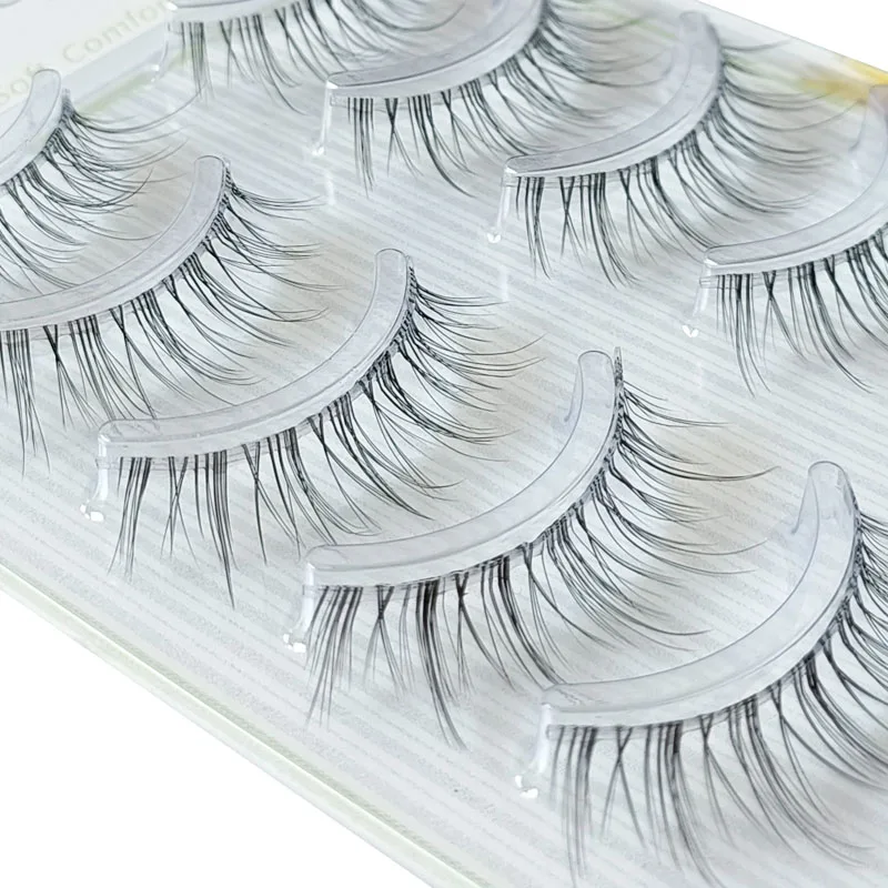 5pair /set Natural Lashes Handmade Fake Lashes False Eyelashes Soft Lashes Transparent Stem High Quanlity Beauty