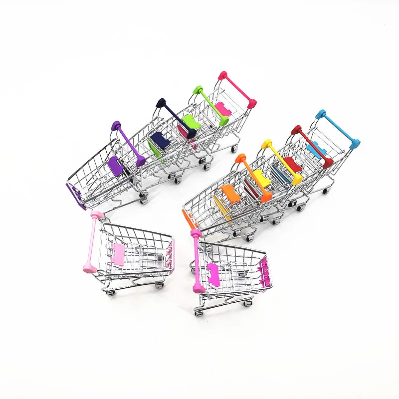 baby pretend toy Supermarket Hand Trolley Mini Shopping Cart Desktop Decoration Storage Toy Gift Dollhouse Furniture Accessories