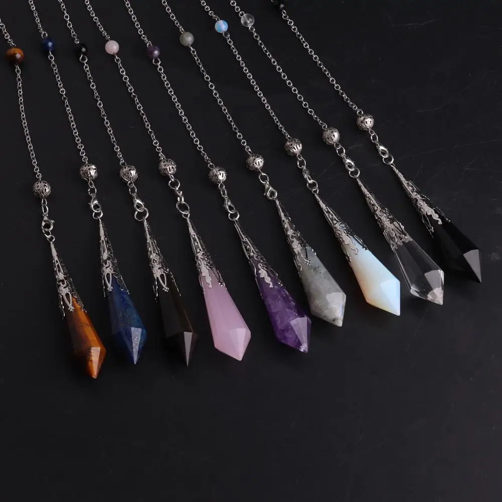 1pc High Quality Natural Stone Opal Labradorite Facet Reiki Pendulum for Dowsing Pendants Healing Pendule Chakra Crystal Jewelry