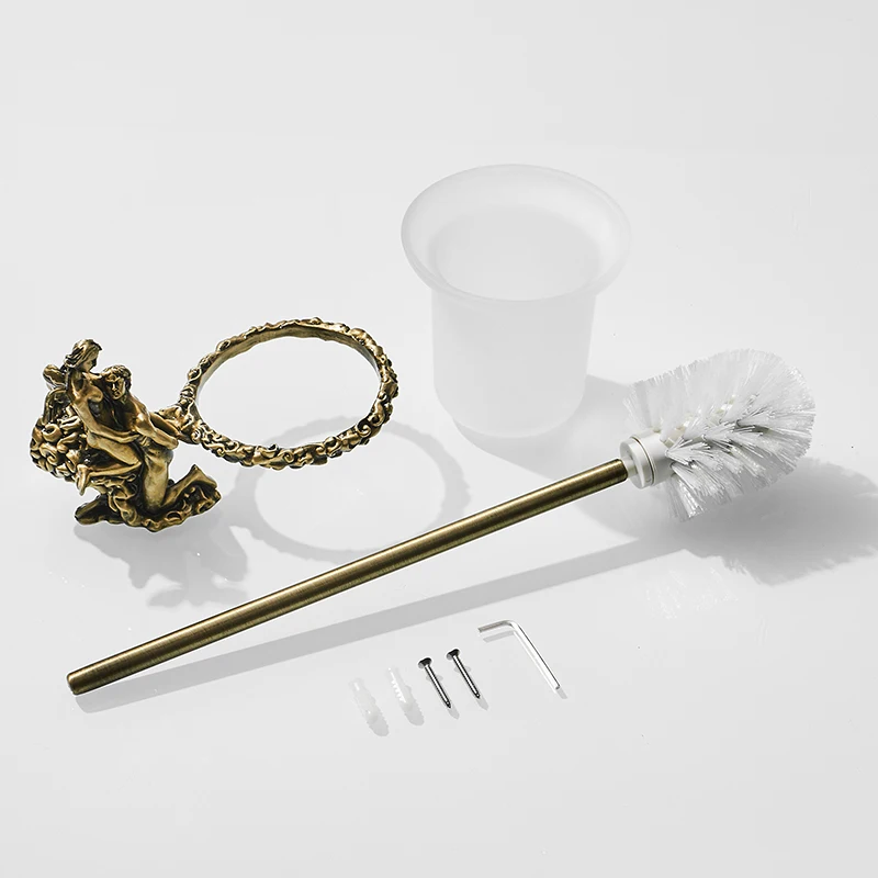 Romantic Toilet Brush Holder, Gold/Silver Toilet Bowl Brush Set with Glass Cup Brass Handel Replaceable Brush Head MB-0811B view 6
