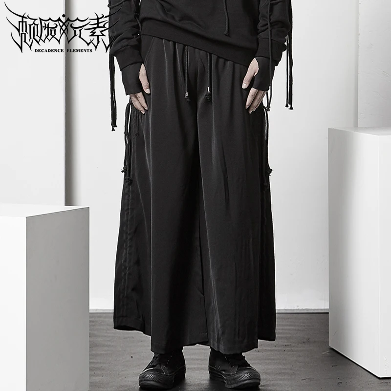 Dark men's culottes Alternative personality designer clothing Men's trendy casual wide-leg pants loose-fitting pants