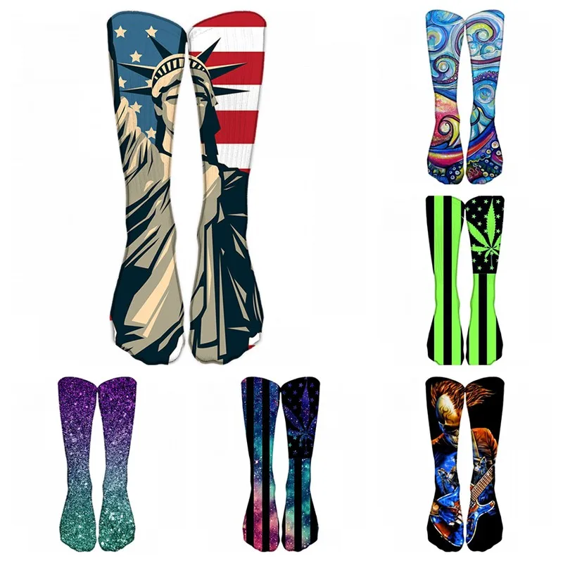 Statue Of Liberty Printed Long Socks Women High Quality Fashion Funny Harajuku Cotton Socks Men Middle Tube Breathable Socks