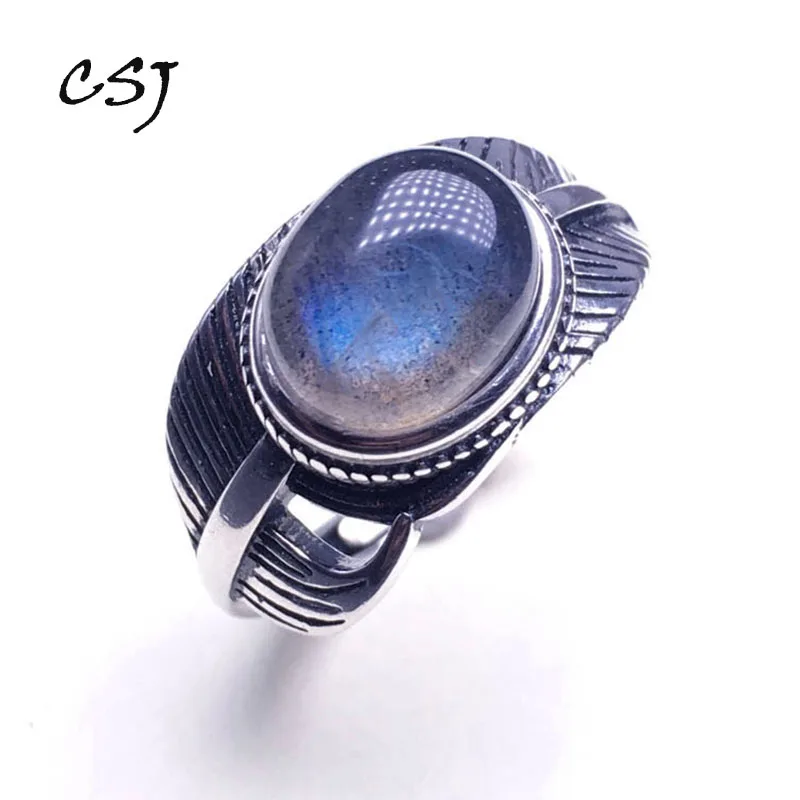 CSJ 100% Natural Labradorite rings sterling silver women femme lady Wedding Engagement party Gift Fine Jewelry