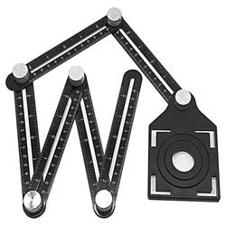 Multi Angle Tool, Six-Sided Universal Ruler, Tile Holes Measure Ruler with 5-Holes Positioning Apertures, Aluminum Alloy ruller