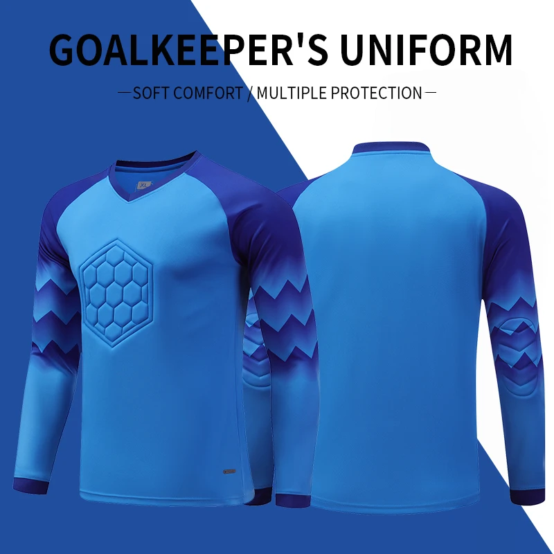 2021 New Uniform Men\'s Football Training Goalkeeper Uniform Kids Soccer Jersey Set Long Sleeve Protective Sponge Shirt Pants