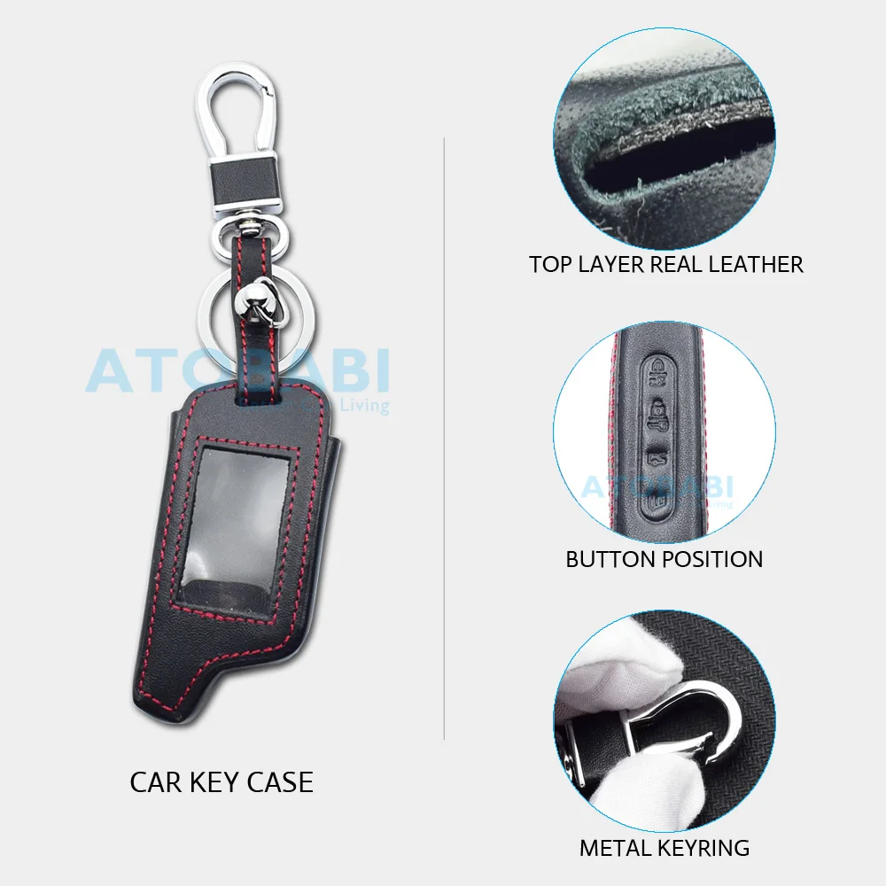 Leather Car Key Case For Tomahawk X3 X5 Two Way Car Alarm System LCD Remote Control Shell Bag Keychain Protect Cover Accessories