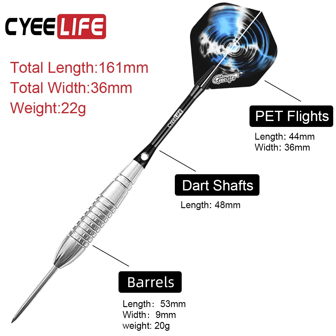 CyeeLife 18/20/22/24g steel tip Darts with carry case Professional ,Aluminium Shafts+PVC Shafts+Extra Flights,House dart set