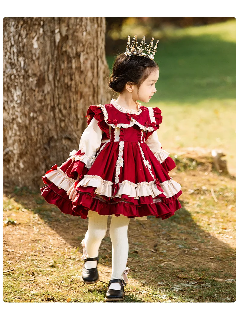 Infant Toddler Girls New Years dresses for baby Red Christmas Dress Newborn Spain Birthday PartyGirls Lolita Princess Dress