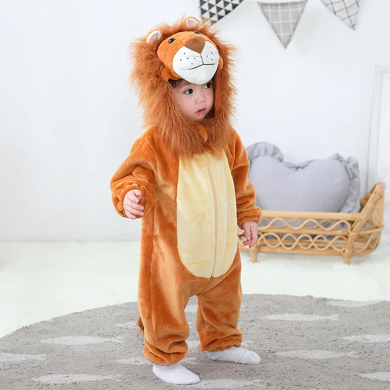 Umorden-Disfraz de Animal King Lion Kigurumi para bebés, pijamas de invierno para niños pequeños, mono de franela, vestido de lujo para cumpleaños