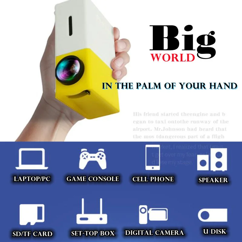 YG300 Pro – Mini projecteur LED 320x240 Pixels, Compatible HDMI, USB, Audio, lecteur multimédia pour Home cinéma, 1080P HD