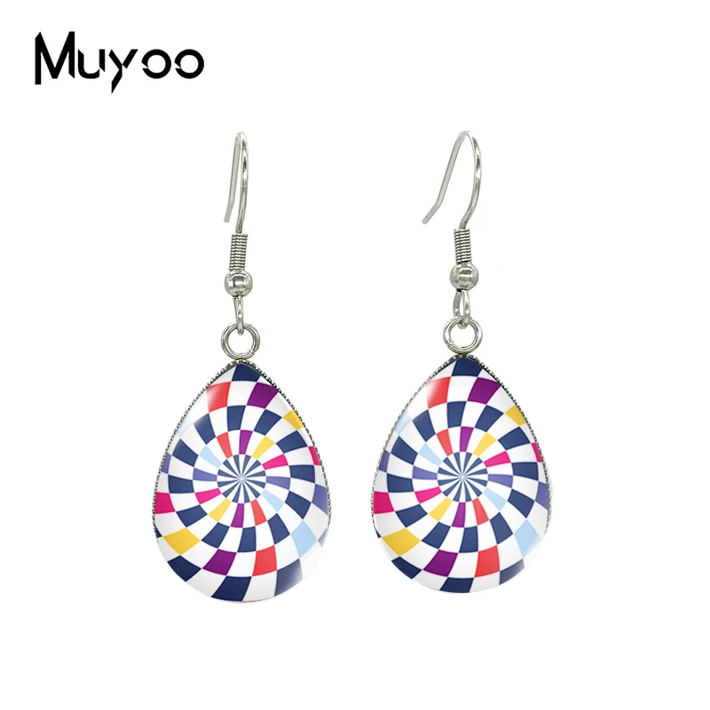 2021 New Colorful Spiral Tear drop Earring Abstract Art Fish hook Earrings Glass Cabochon Jewelry Handmade Items
