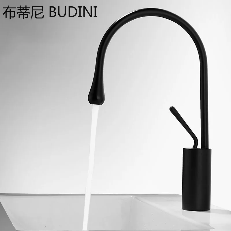 Bathroom Deck Mounted Basin Faucet Black Sink Tap Single Hole Water Tap Hot and Cold mixer faucet  kitchen faucets