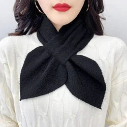 Women Fake Collar Pullover Protects Cervical Spine Warm Scarf Winter Thick Faux Mink Velvet Cross Wool Knit Neck Guard Scarve T3