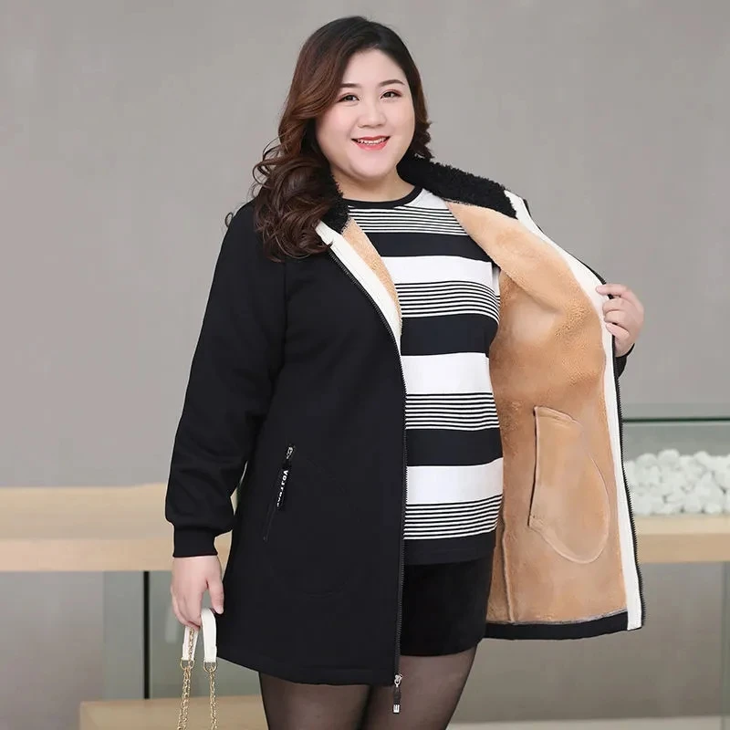 Super Size 9XL Winter Jackets Women Lamb Wool Coat Plus Velvet Warm Cotton Parka Coat Female Casual Loose Hoodie Sportswear Coat