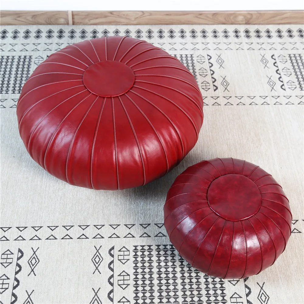 PU Leather Floor Cushion Cover European Style Light Luxury Futon Coffee Table Small Round Stool Bay Window Round Chair Covers