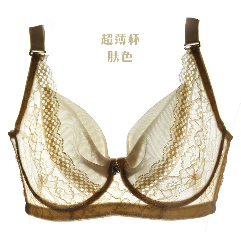 Big chest significantly smaller Summer large size translucent breathable mesh thin section bra adjustable lace ladies underwear