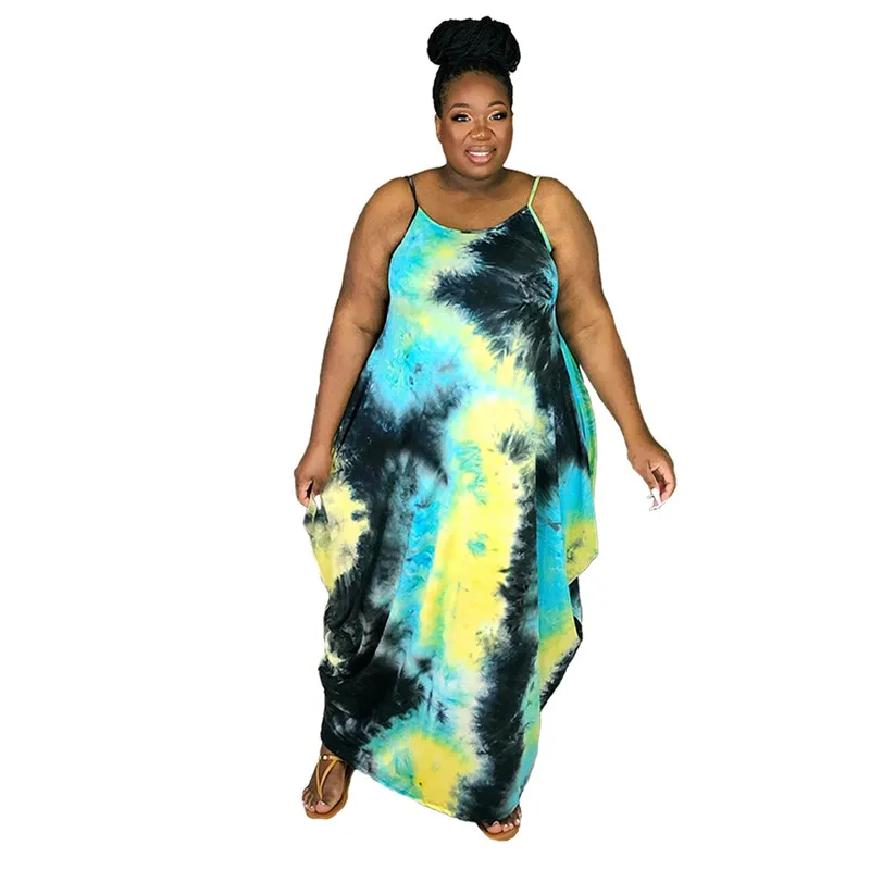 

Maxi Dress Plus Size Women Clothing Wholesale Summer Sexy Tie Dye Loose Elegant Pockets Tank Dresses Streetwear Dropshipping