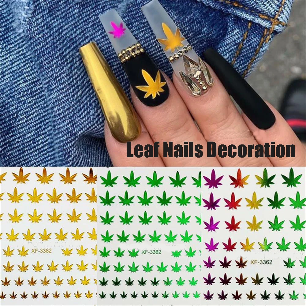 Nail Art 3D Decal Adhesive Stickers Pot Weed Leaf Nails Salon Manicure Decoration