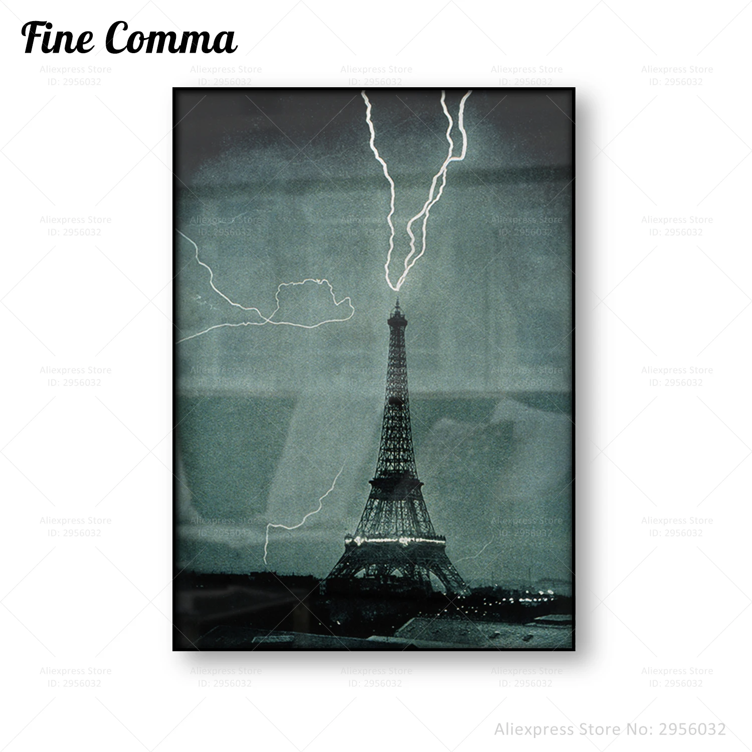 Thunder and Lightning Striking the Eiffel Tower Vintage Photo Poster Old Landscape Photo Canvas Print Urban Wall Art Home Decor