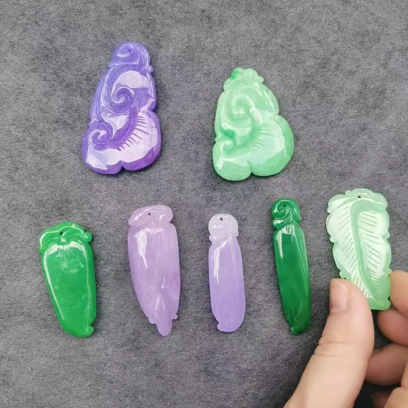 

1pcs/lot Natural Jadeite Jade Carved Chinese Classical Pendant Plant leaves fruits Purple green beautiful jewelry folk-custom