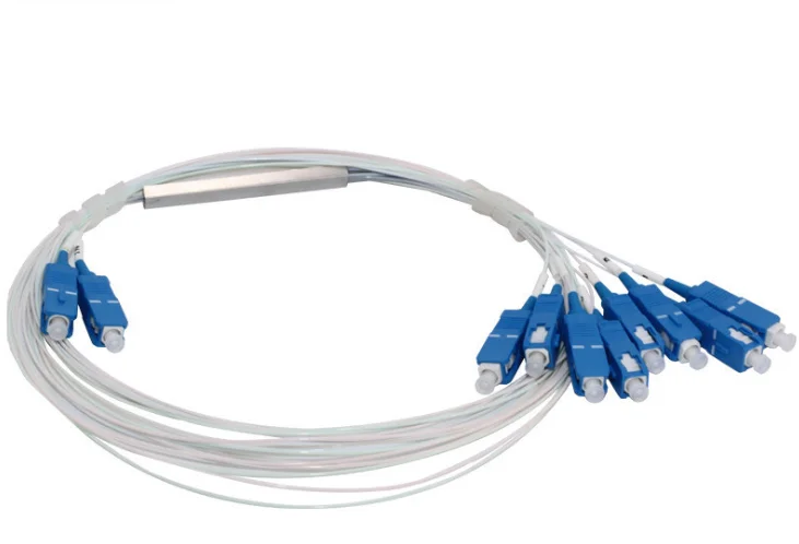 20 PCS/Lot 2X8 PLC SC/UPC Singlemode Mini Module 0.9mm G657A1 PVC 1m FTTH Blockless Fiber Optic Splitter