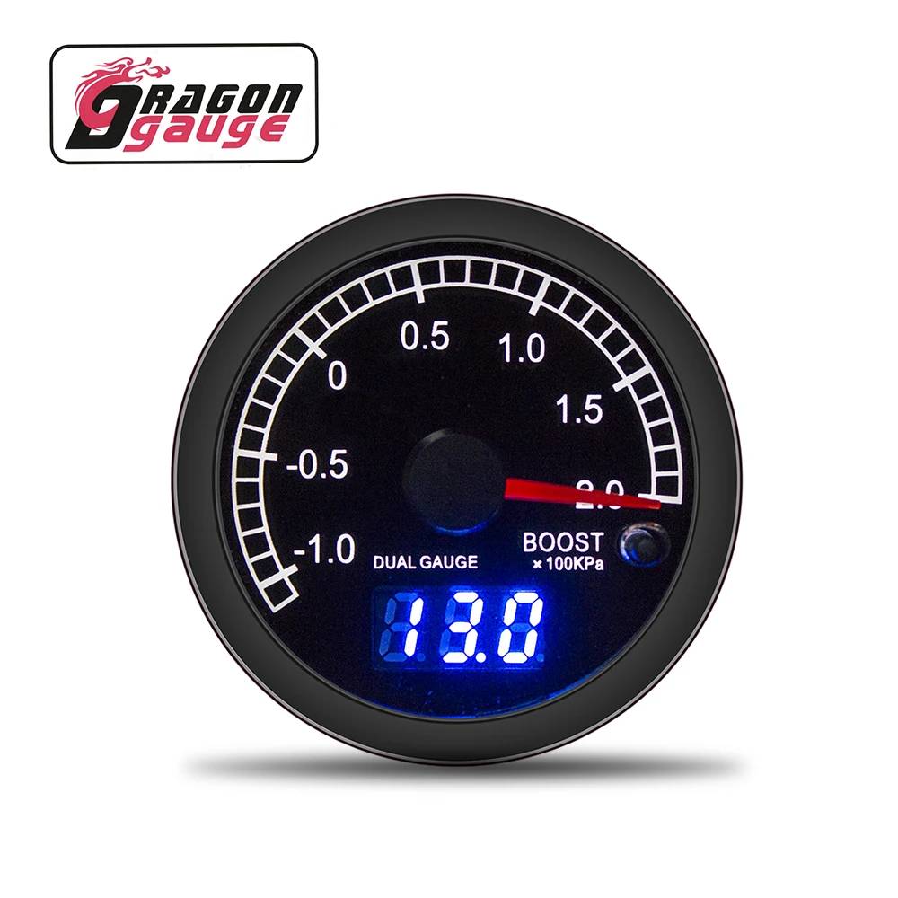 「DRAGON」 60mm Boost Guage Pointer Digital Display -1~2×100KPa Boost Sensor With Gauge Rack High-end Car Gauge Fit for 12V Car