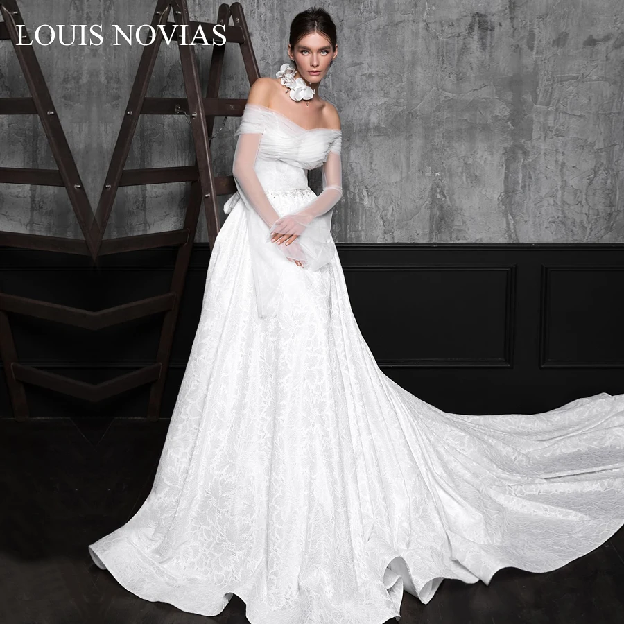 Louis Novias Simple A-type Wedding Sexy Satin Wedding Lace Tuxedo Cathedral Royal Tuxedo Wedding Dress