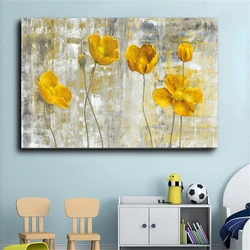 Abstract Yellow Flowers Canvas Painting Wall Art for Living Room Decor Nordic Style Modern Home Decorative Picture Posters